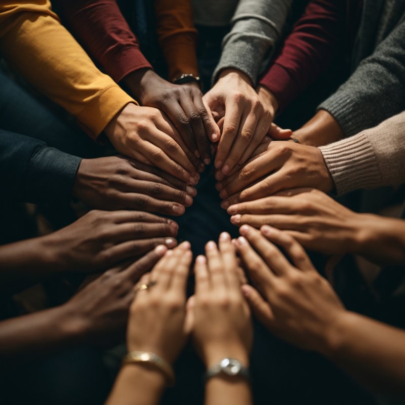 Hands joining in a circle to show support and fellowship