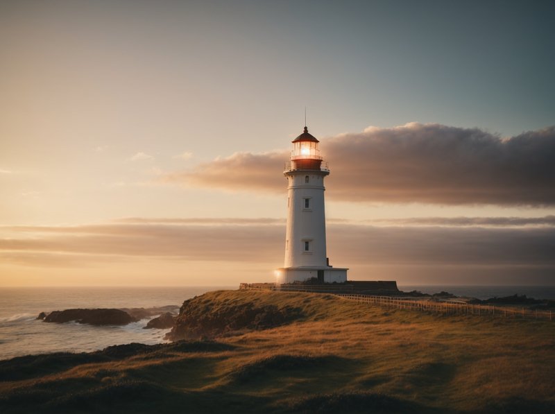 A lighthouse at dawn standing tall and providing safety to everybody