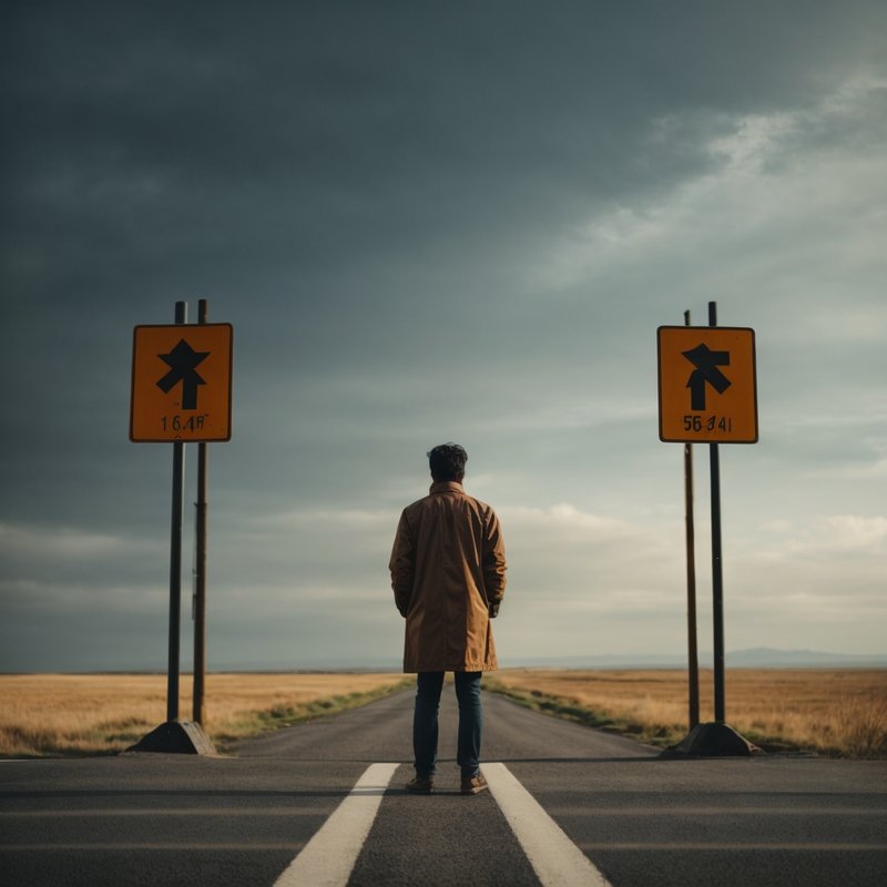 A person standing at a crossroad, symbolizing the choice in defining one&#x27;s own Higher Power.