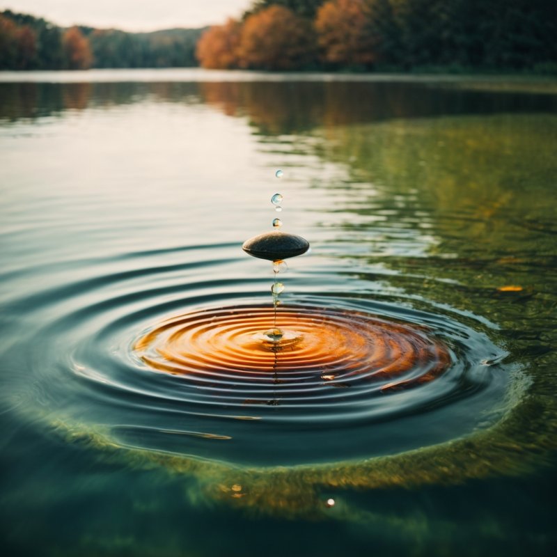 A pond with ripples emanating from a point where a pebble was dropped