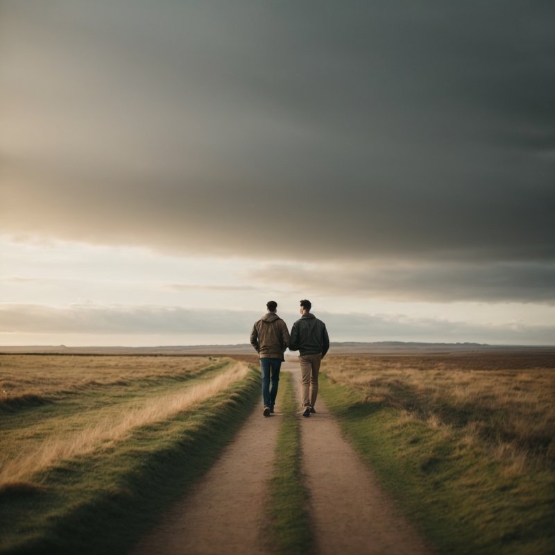 Two men walking together and talking about sobriety